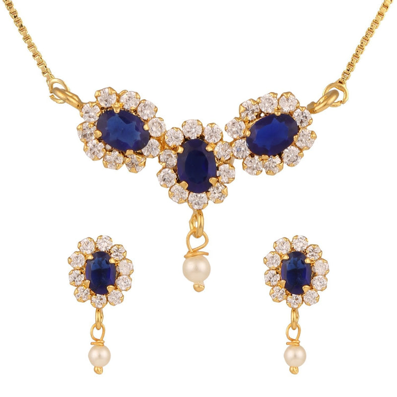 [Australia] - Efulgenz Gold Tone Indian Bollywood Ethnic American Diamond Traditional Pendant Necklace with Chain and Earrings Jewelry for Girls/Women Blue 