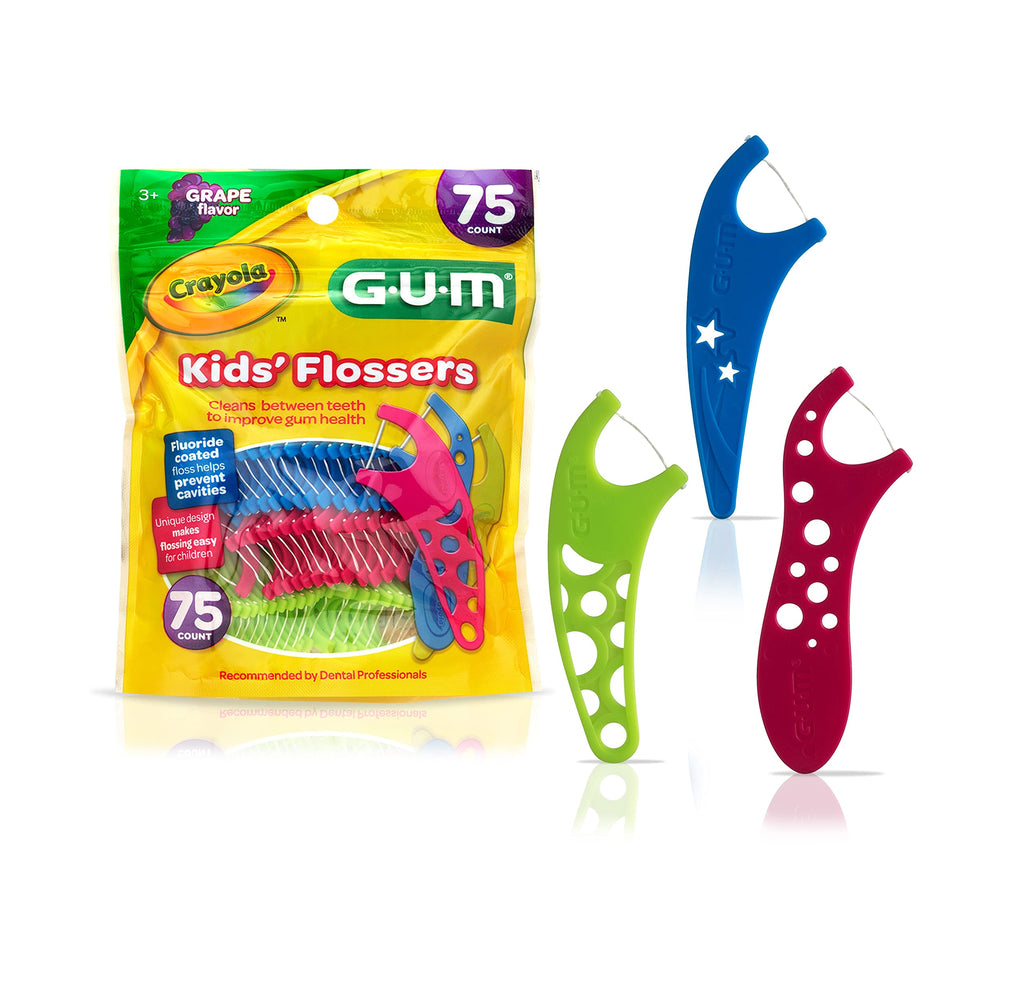 [Australia] - GUM-897 Crayola Kids' Flossers, Grape, Fluoride Coated, Ages 3+, 75 Count 75 Count (Pack of 1) 