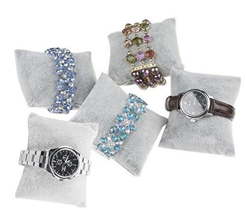 [Australia] - JUMUU 6Pc Velvet Pillow Bracelet, Watch, Bangle Jewelry Display Stand Set (Gray) Gray 