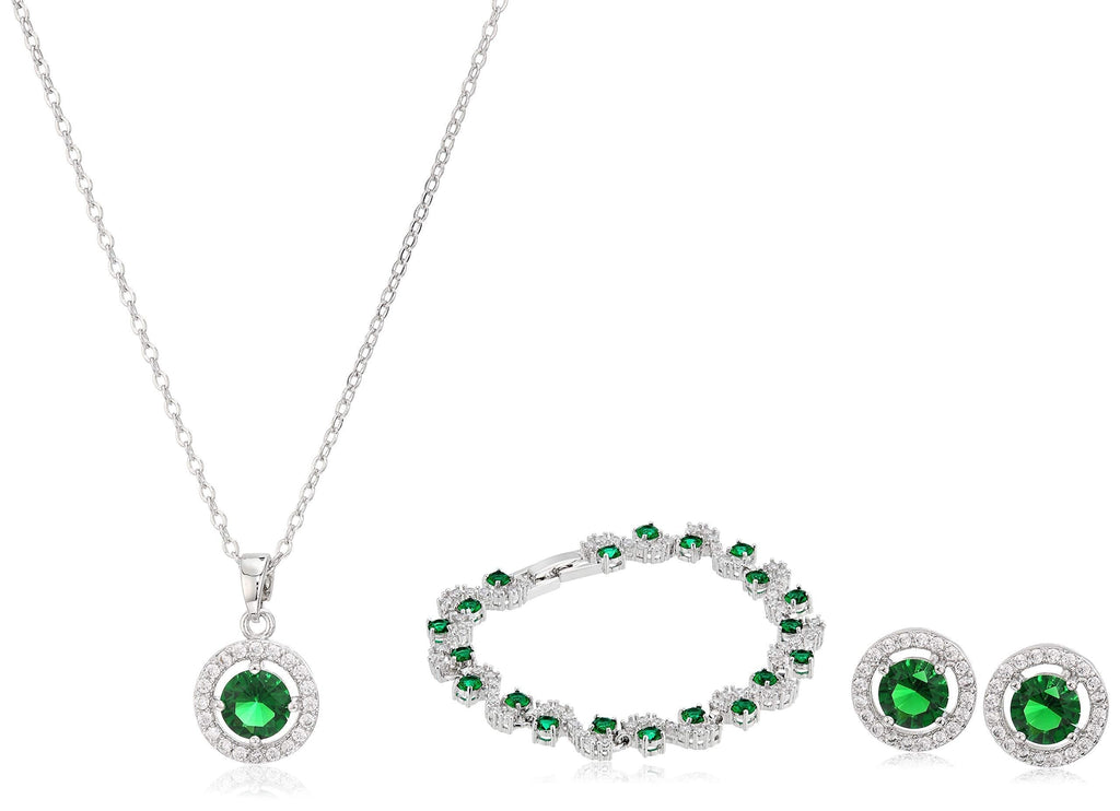 [Australia] - Jewelry Sets for Women - Premium Wedding Jewelry Sets - Bridal Jewelry Set with Necklace and Earring for Bride - Cubic Zirconia Bridesmaid Jewelry - Green Simulated Emerald Prom Costume Jewelry 