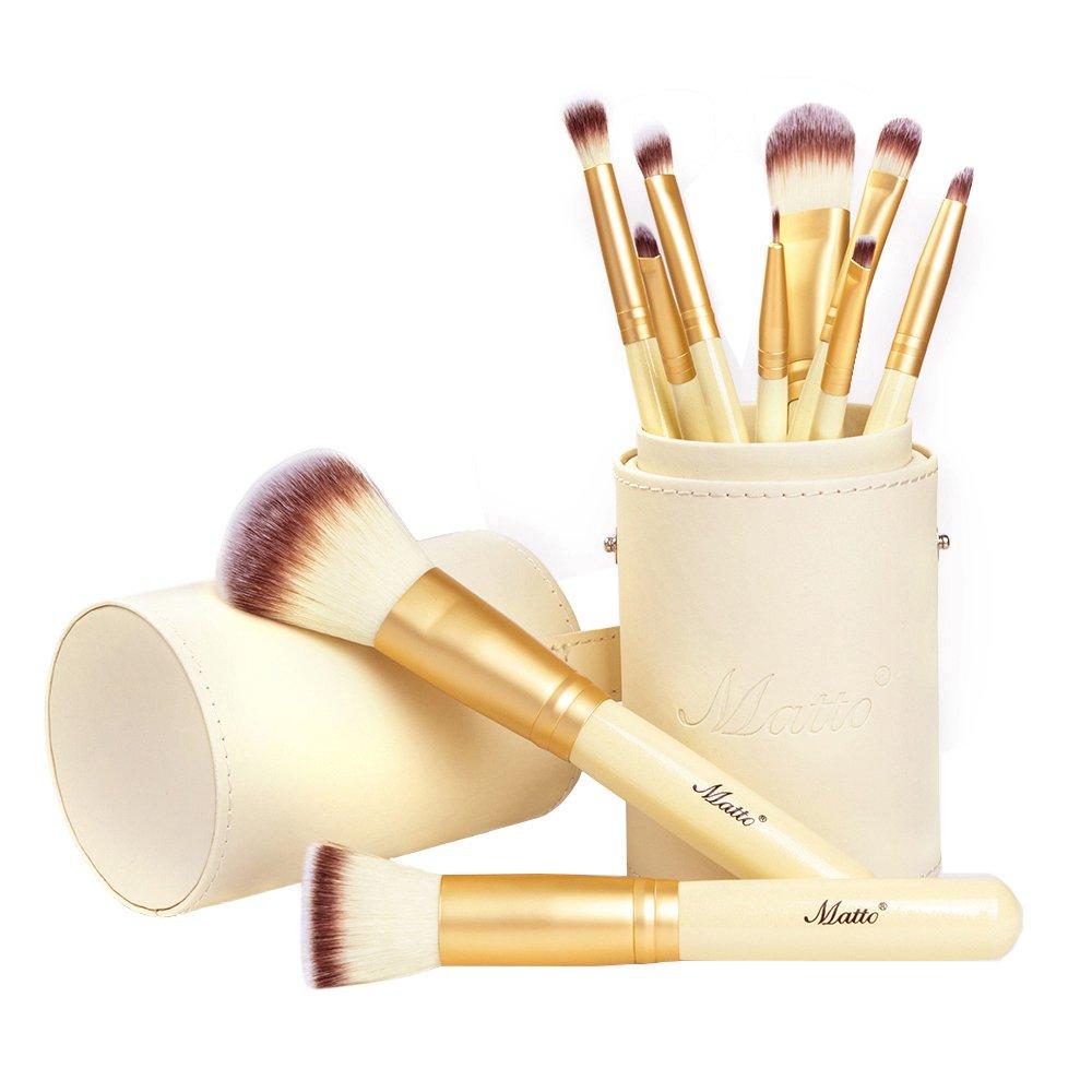 [Australia] - Matto Makeup Brushes 10-Piece Golden Makeup Brush Set with Foundation Powder Mineral Eye Face Make Up Brushes Holder 