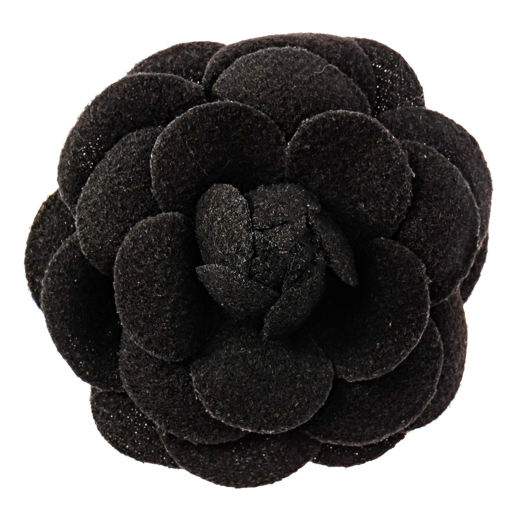 [Australia] - Fashion jewelry women's camellia flower pin brooch with organza gift bag Black 