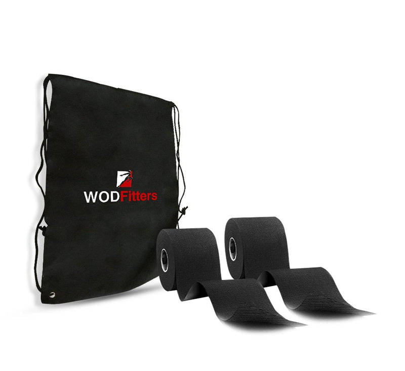 [Australia] - WODFitters Pro Kinesiology Tape for Athletes - Waterproof - Extra Durable - 2" x 16.5' Uncut Therapeutic Tape - 2 Black Rolls with Carrying Bag 