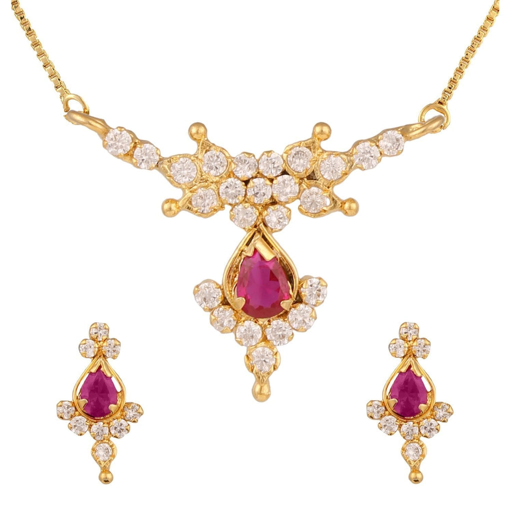 [Australia] - Efulgenz Gold Tone Indian Bollywood Ethnic American Diamond Traditional Pendant Necklace with Chain and Earrings Jewelry for Girls/Women Pink, White 