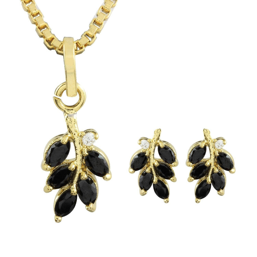 [Australia] - Efulgenz Fashion Jewelry Set 18 k Gold Plated Cubic Zirconia Pendant Necklace Set with Earrings for Women and Girls Brides and Bridesmaid Black 