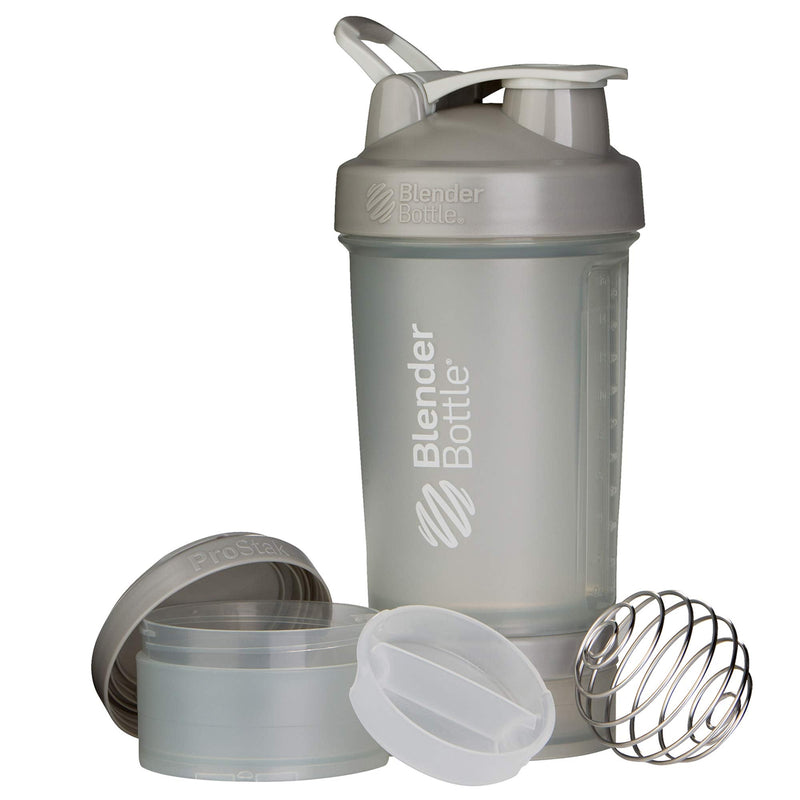 [Australia] - BlenderBottle Shaker Bottle with Pill Organizer and Storage for Protein Powder, ProStak System, 22-Ounce, Pebble Grey 