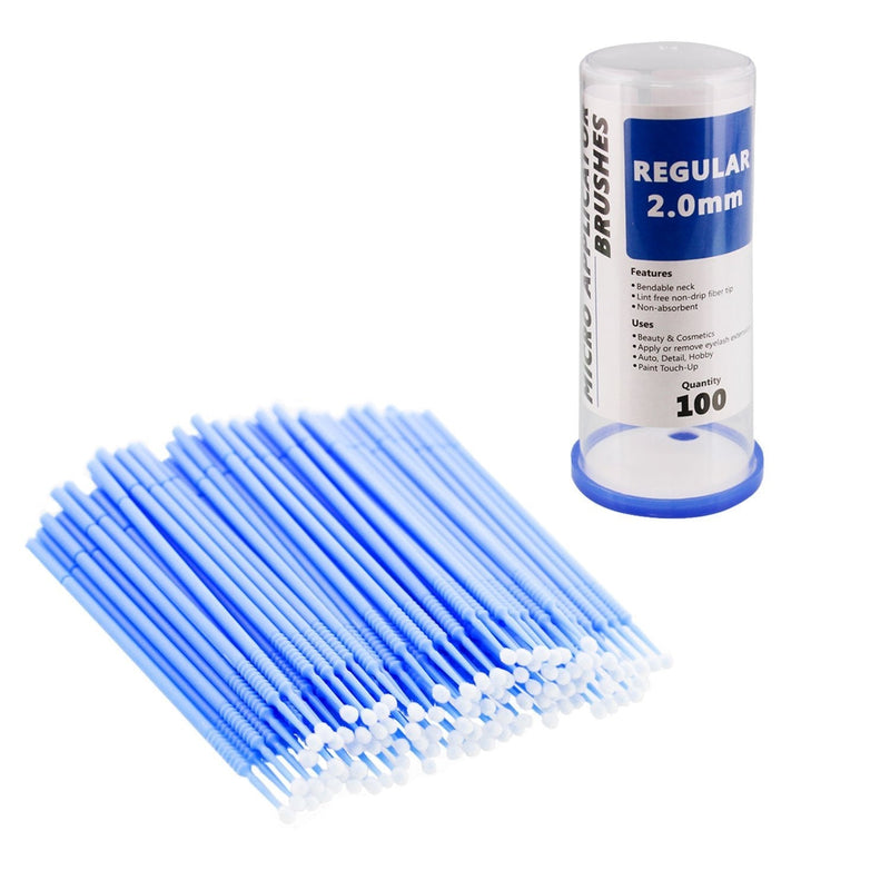 [Australia] - TCP Global Eyelash Extension Micro Brushes, 100 Medium 2.0 mm Tip Size Blue Disposable Brush Applicators - Apply Makeup, Paint Touch Up 