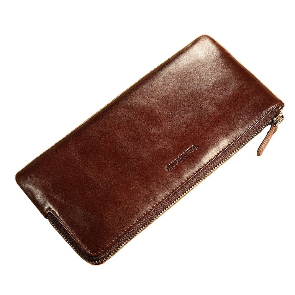 [Australia] - Genuine Leather Handbag Organizer Card Case Zipper Long Wallet Medium Coffee 