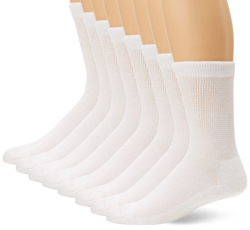 [Australia] - MediPeds mens 8 Pack Diabetic Crew Socks With Non-binding Top Shoe Size: Men 12-15 White 