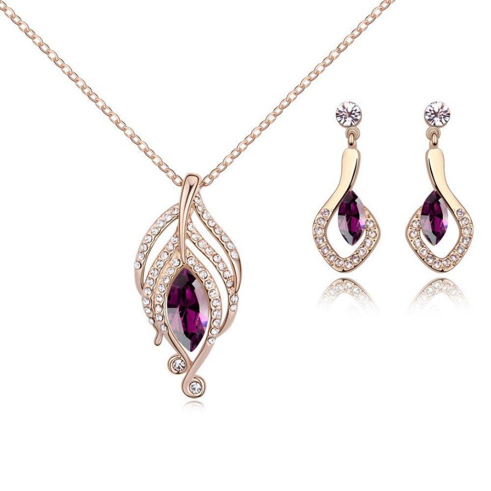 [Australia] - Crystals from Swarovski Simulated Amethyst Set Pendant Necklace 18" Earrings 18 ct Rose Gold Plated for Women 
