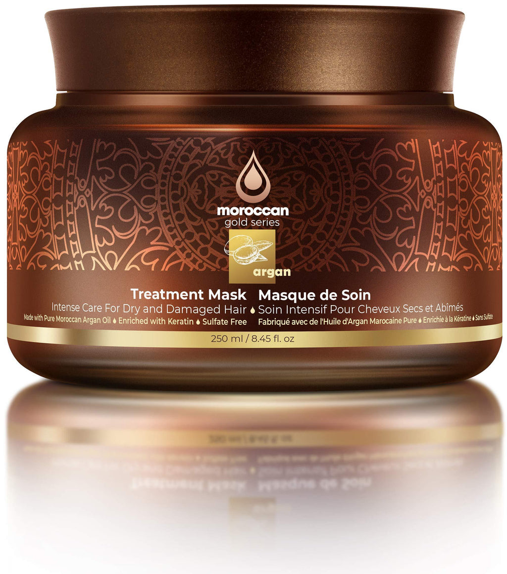 [Australia] - Moroccan Gold Series Treatment Mask – Deep Hydrating Argan Oil Hair Mask for Dry, Damaged, Color Treated and Curly Hair Enriched with Keratin – Sulfate Free Natural Hair Repair Treatment, 8.45oz 8.45 Fl Oz (Pack of 1) 