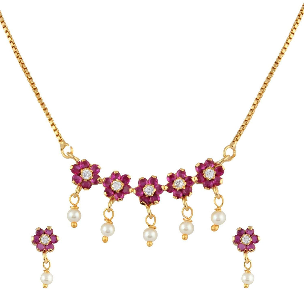 [Australia] - Efulgenz Gold Tone Indian Traditional Pendant Necklace with Chain and Earrings Jewelry for Girls/Women Pink, White 