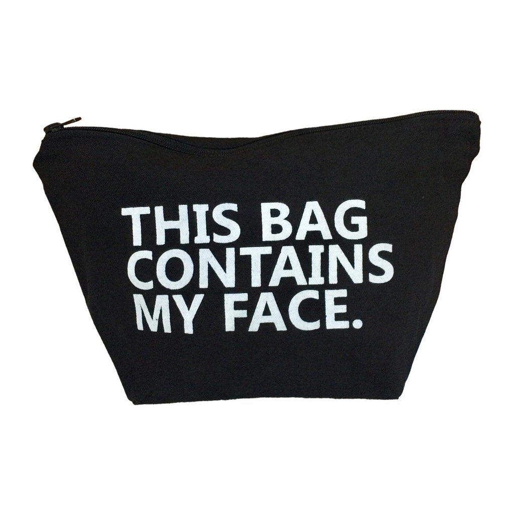 [Australia] - This Bag Contains My Face Black Big Cosmetic Makeup Bag Canvas Toiletry Travel Kit Case 11.75x7.5x5 Black (White Text) 