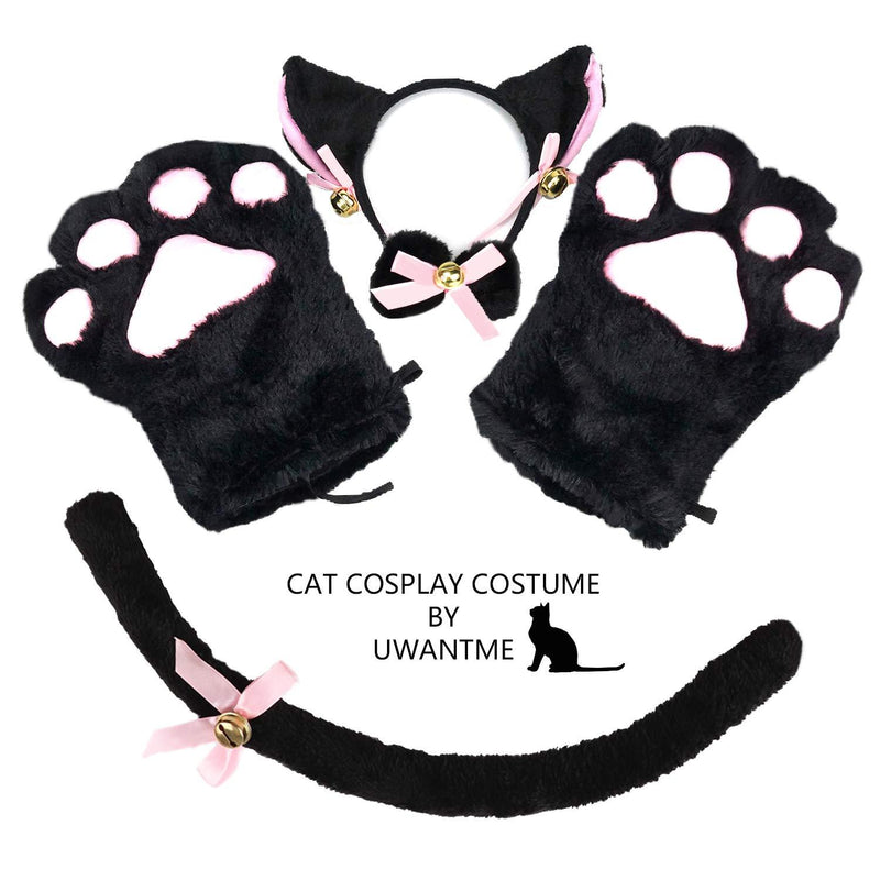 [Australia] - Cat Cosplay Costume Kitten Tail Ears Collar Paws Gloves Anime Lolita Gothic Set Black 