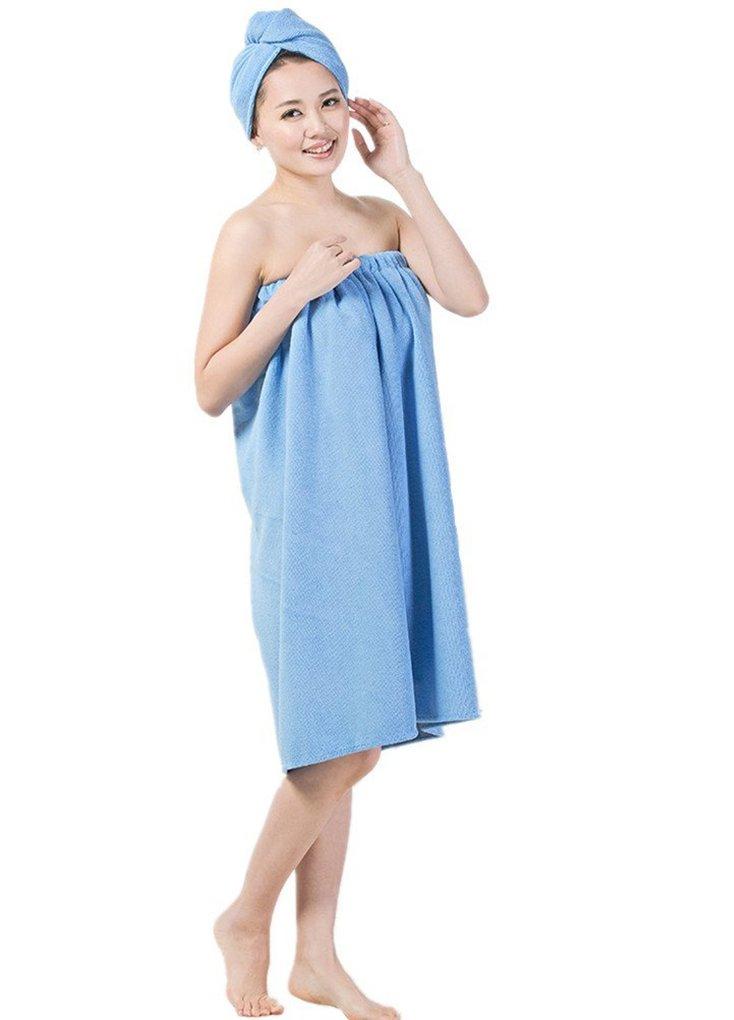 [Australia] - LifeWheel Women’s Super Soft Absorbent Spa Towel Microfiber Bath Towel Wrap with Dry Hair Shower Cap (Light Blue) Light Blue 
