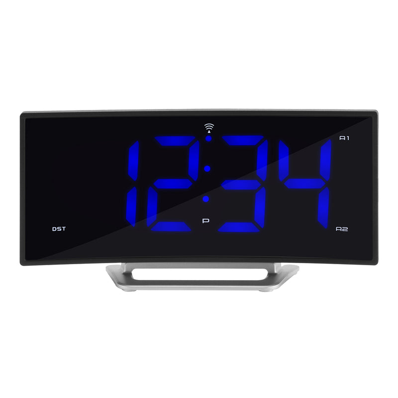 [Australia] - La Crosse Technology 617-249 1.8" Curved Blue Digital Atomic Dual Alarm Clock, 6.60" L x 1.55" W x 3.45" H, Black 
