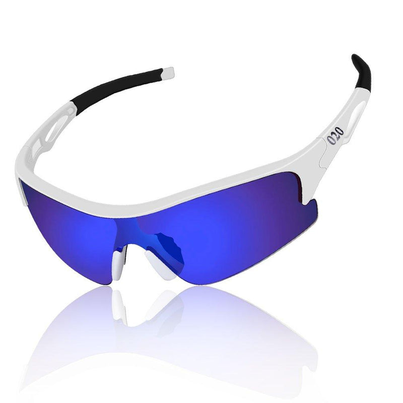 [Australia] - O2O Polarized Sports Sunglasses for Women Men Teens Youth Wrap Around Biking Running Golf Unbreakable Frame White half frame with blue coating lens 