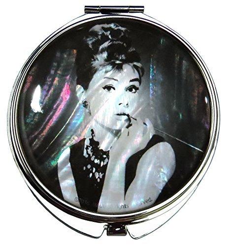 [Australia] - MADDesign Mother of Pearl Audrey Hepburn Compact Mirror Folding Magnify Black Black White 