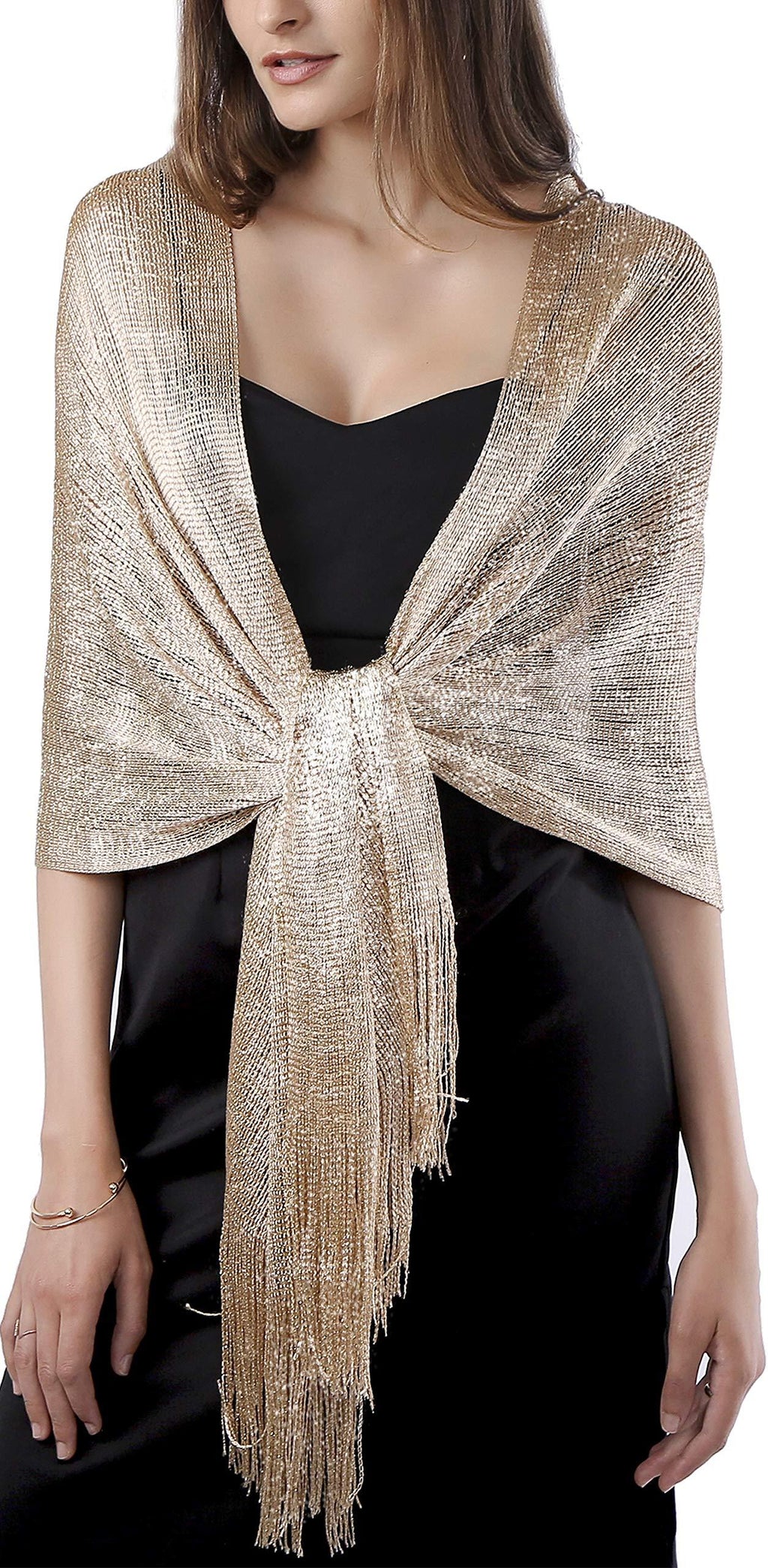 [Australia] - MissShorthair Women's Sparkle Shawls and Wraps for Party Dresses 1* Metallic Champagne Gold 
