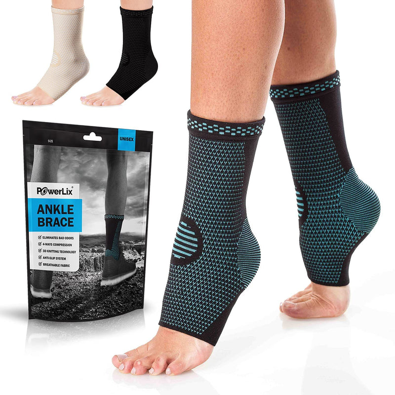 [Australia] - POWERLIX Ankle Brace Compression Support Sleeve (Pair) for Injury Recovery, Joint Pain and More. Achilles Tendon Support, Plantar Fasciitis Foot Socks with Arch Support, Eases Swelling Blue Medium 