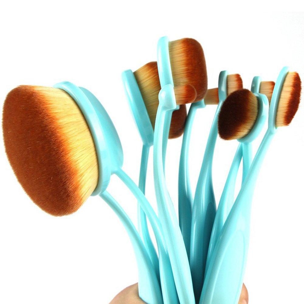 [Australia] - BeautyCoco Oval Toothbrush Makeup Brush Set Foundation Brushes Contour Powder Blush Conceler Brush Makeup Cosmetic Tool Set Rose Gold with Gift Box (Blue) Blue 
