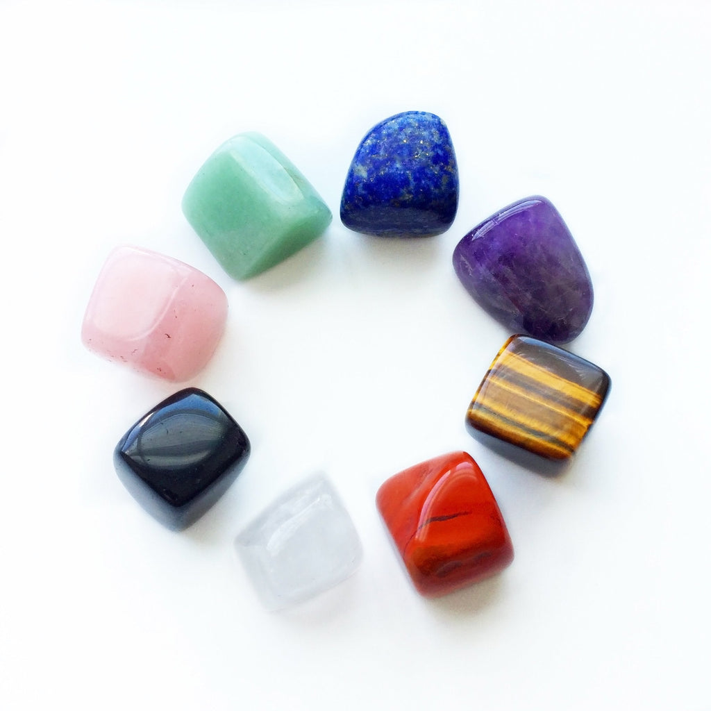 [Australia] - Healing Crystals Set of 8, for Use as 7 Chakra Stones, Worry Stones, Hot Spa Rock & Massage Stones in Grounding Balancing Soothing Meditation Reiki 8-pcs gemstones 