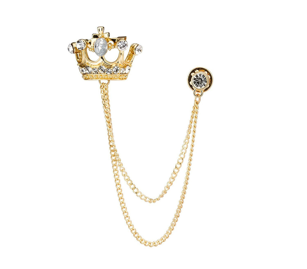 [Australia] - Knighthood Men's Golden Crown With Hanging Chain Brooch Golden, Lapel pin, lapel pins for men 