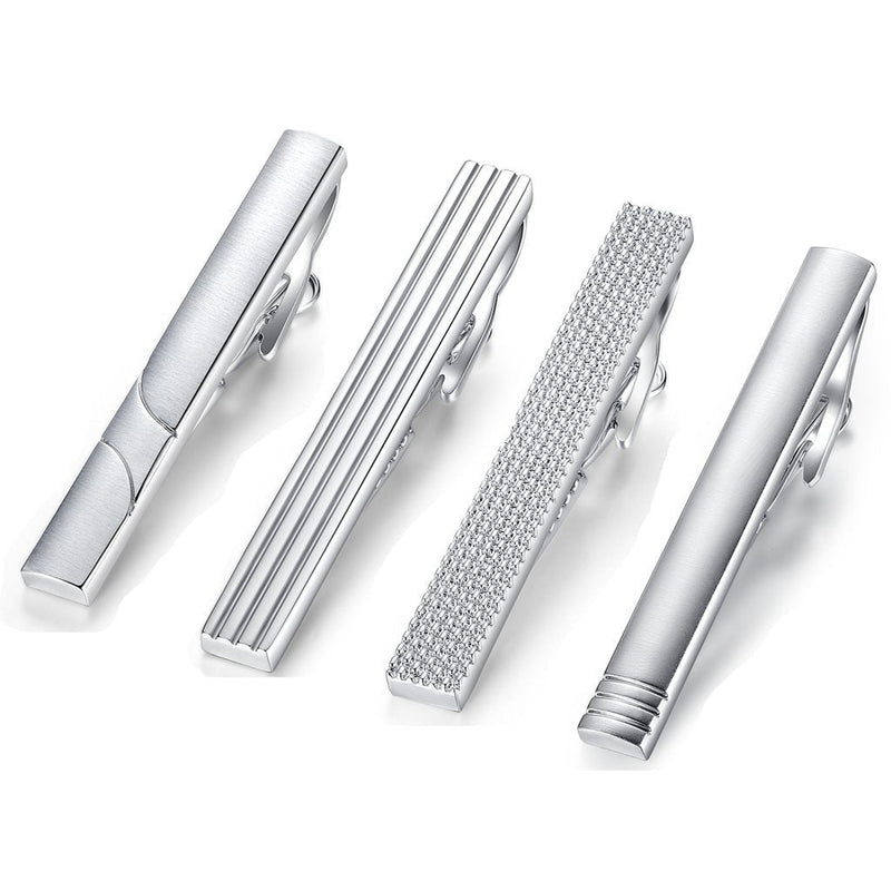 [Australia] - HONEY BEAR 4pcs Mens Tie Clip Set Tie Bar Normal Size for Wedding Gift 5.4cm 4pcs Set with box 