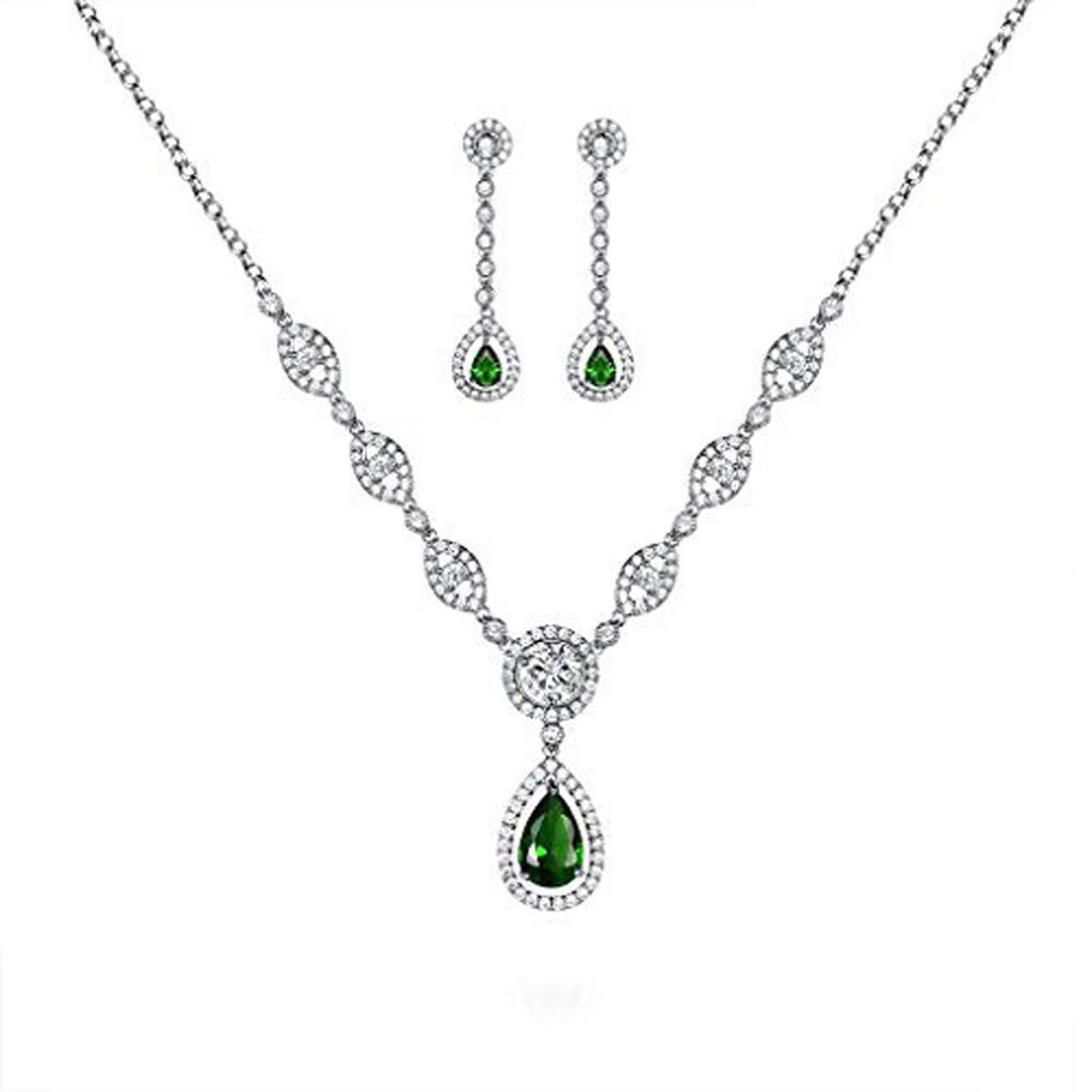 [Australia] - GULICX AAA Cubic Zirconia Women's Party Silver Tone Emerald-Color Jewelry Set Earrings Pendant Necklace 