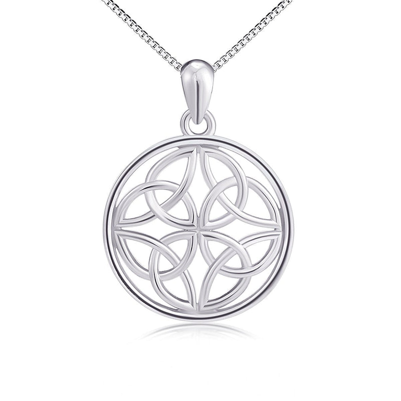 [Australia] - 925 Sterling Silver Good Luck Irish Celtic Knot Round Pendant Necklaces for Women Girls, Box Chain 18" 