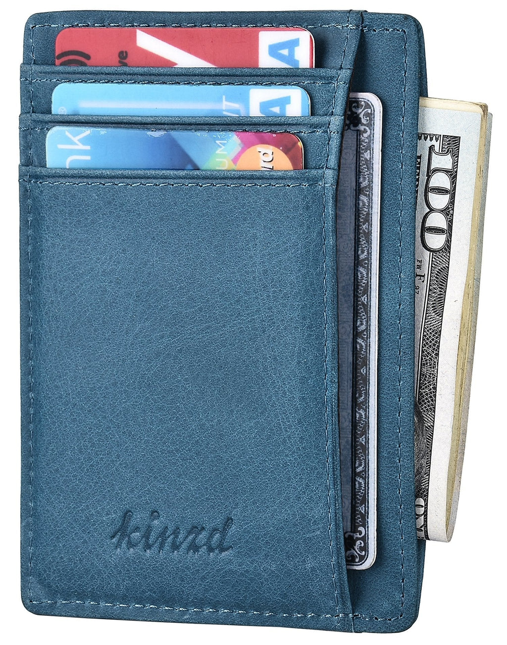 [Australia] - Slim Minimalist Wallet RFID Blocking Front Pocket Wallet Credit Card Holder Minimal Thin Wallet for Mens Crazy Horse Leather Carbon Fiber Vegan Wallet Blue Sky 