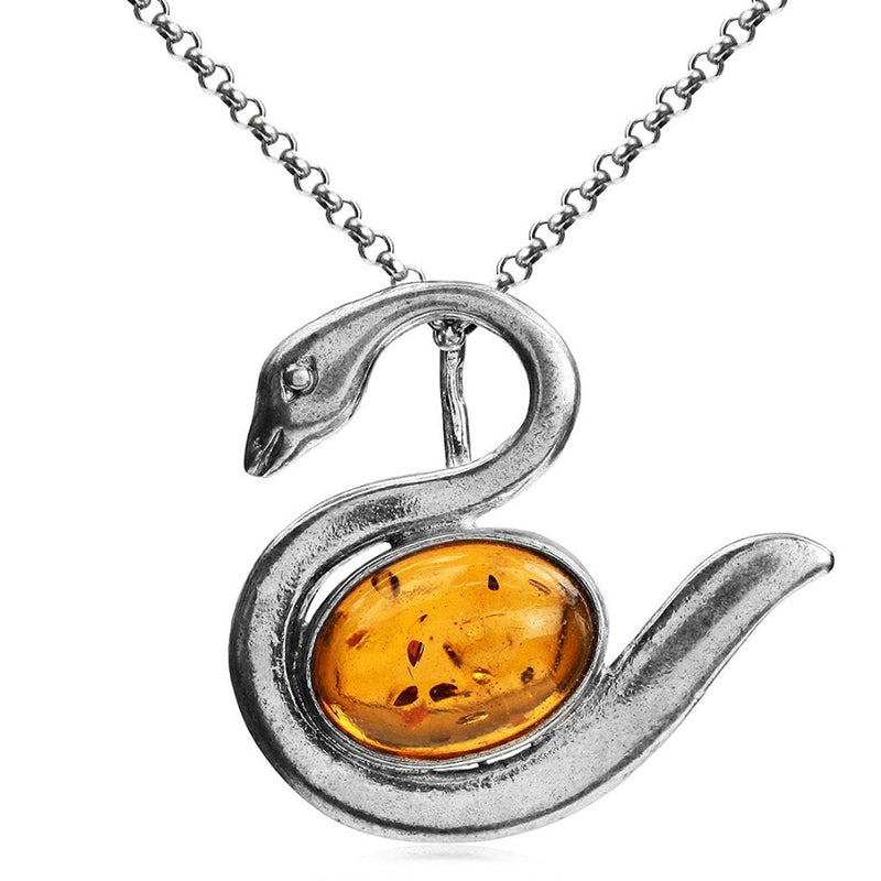 [Australia] - Amber Sterling Silver Swan Pendant Necklace Chain 18" 