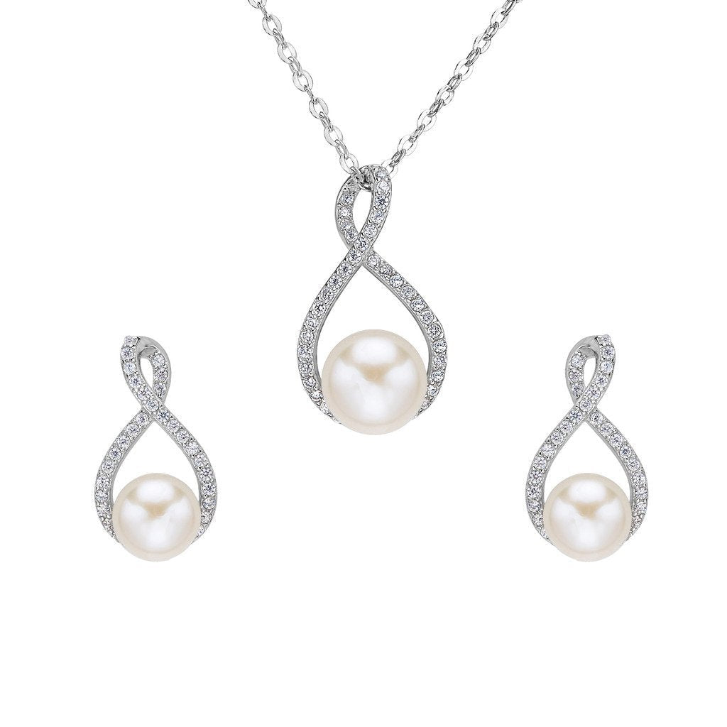 [Australia] - EVER FAITH 925 Sterling Silver CZ AAA Freshwater Cultured Pearl 8 Infinity Necklace Earrings Set 