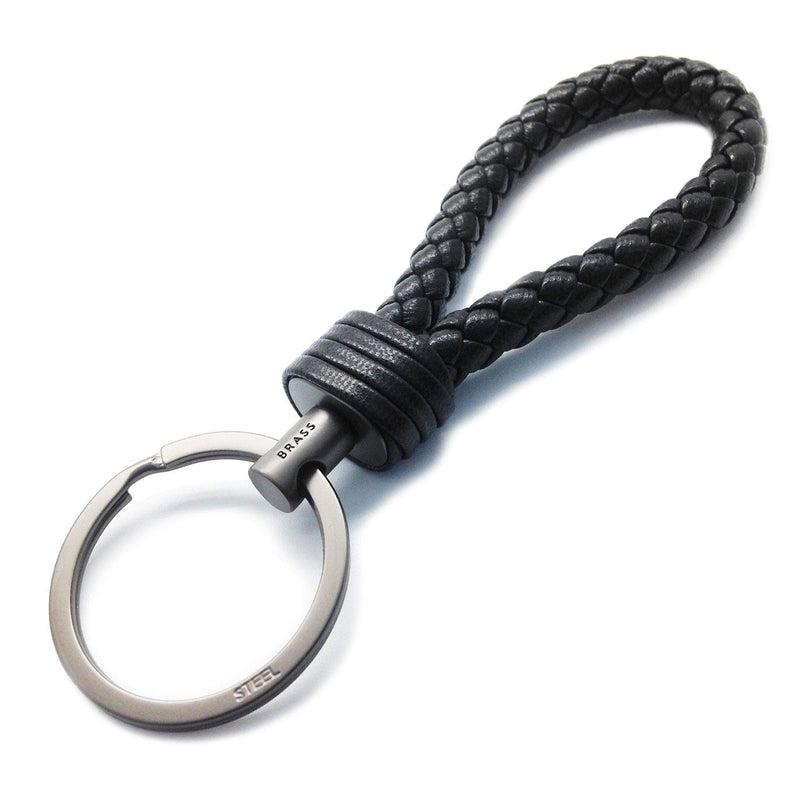 [Australia] - LABEN Key Chain Lambskin Handwoven Genuine Leather Keychain - Black 