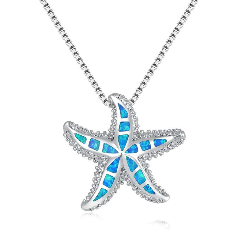 [Australia] - CiNily Opal Pendant Necklace for Women Girls 14K Gold Plated Turtle/Starfish/Dolphin Sea Animal Pendant Opal Jewelry Ocean Necklace starfish pendant-blue 