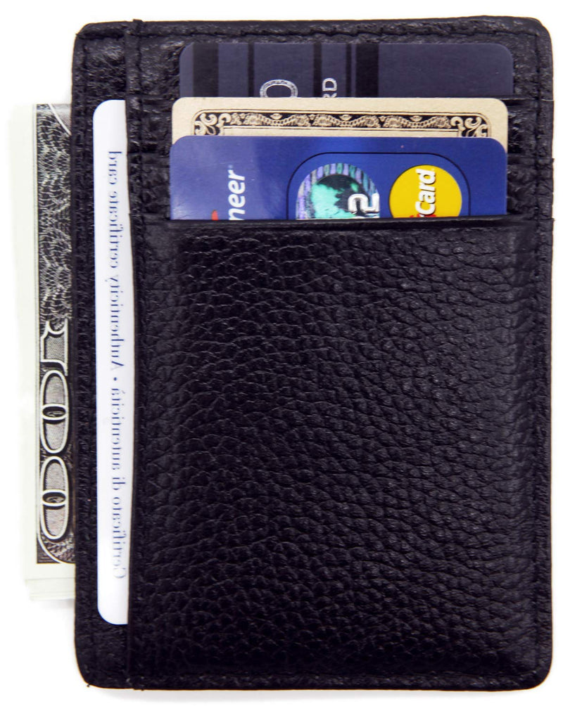 [Australia] - DEEZOMO RFID Blocking Genuine Leather Credit Card Holder Front Pocket Wallet With ID Card Window Black 
