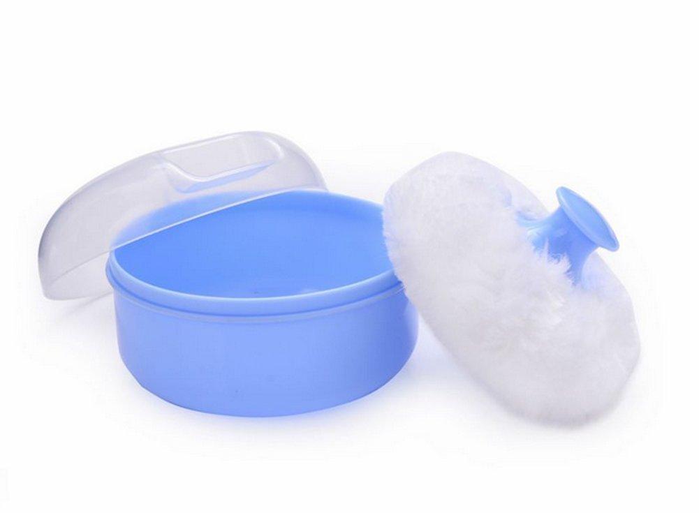 [Australia] - 2Pcs Baby Care Face Body Villus Powder Puff Box Holder Kit Makeup Cosmetic Talcum Powder Container (Blue) Blue 