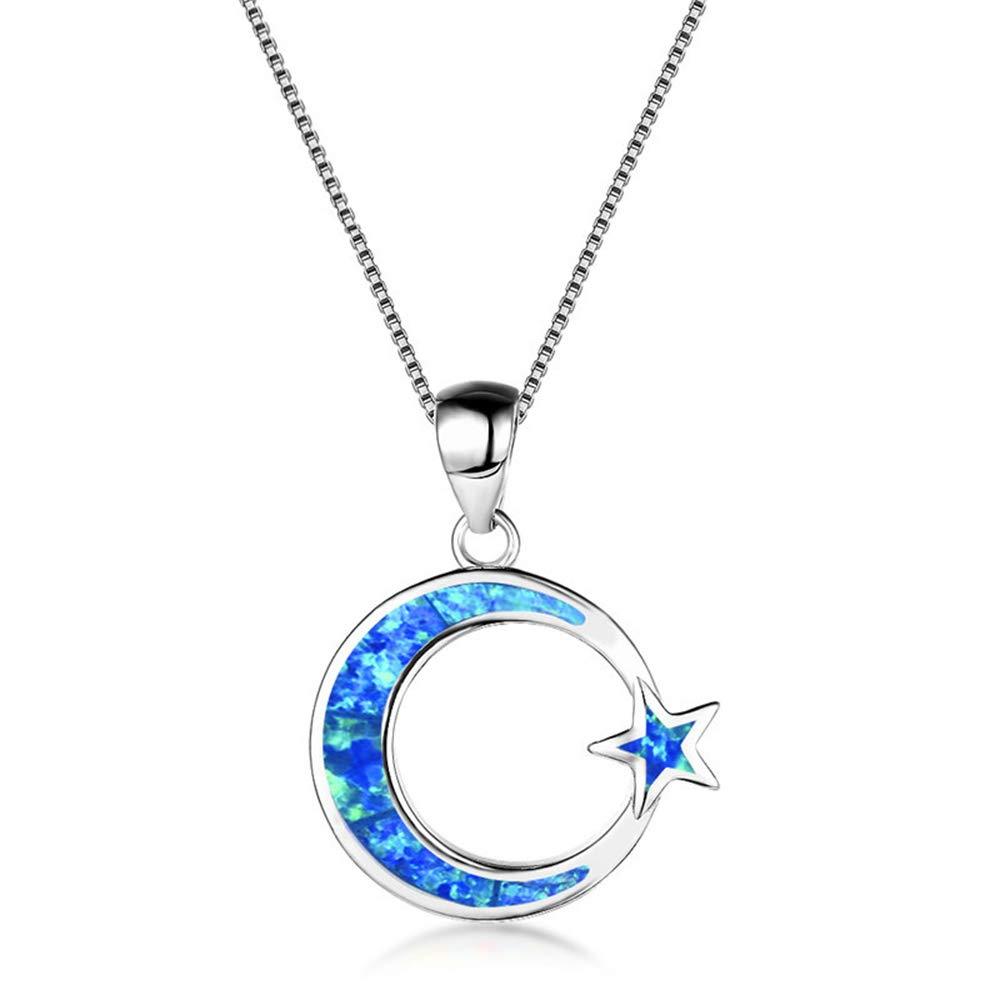 [Australia] - CiNily 14K Gold Plated Moon Star Opal Pendant Necklace Cute Dainty Opal Jewelry Gifts for Women Girls moon star-blue 