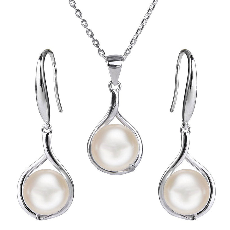 [Australia] - EVER FAITH 925 Sterling Silver AAA Freshwater Cultured Pearl Elegant Teardrop Necklace Earrings Set 