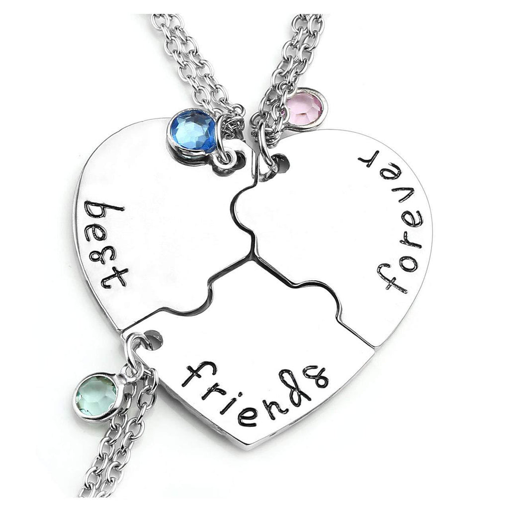 [Australia] - Jovivi Best Friends Forever and Ever Friendship Necklaces Keychains for 3/4,Alloy Heart Matching Puzzle Piece BBF Friendship Jewelry 1:3pcs/set(Silver Necklaces) 