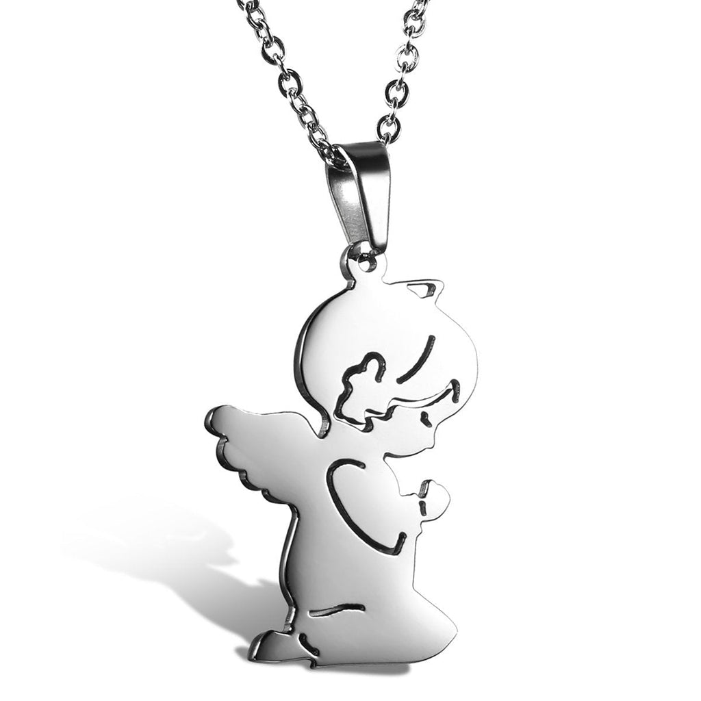 [Australia] - Cupimatch Girls Stainless Steel Necklace Cute Prayer Guardian Angel Pendant with 18" Chain 