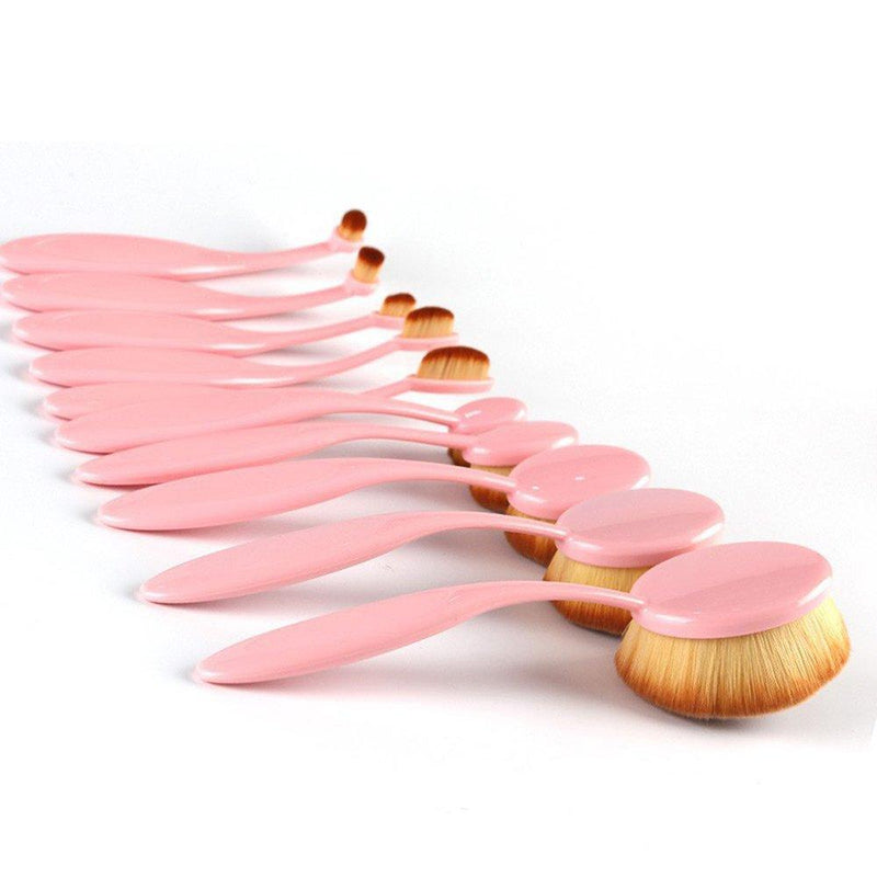 [Australia] - BeautyCoco Oval Toothbrush Makeup Brush Set Foundation Brushes Contour Powder Blush Conceler Brush Makeup Cosmetic Tool Set Rose Gold with Gift Box (Pink) Pink 
