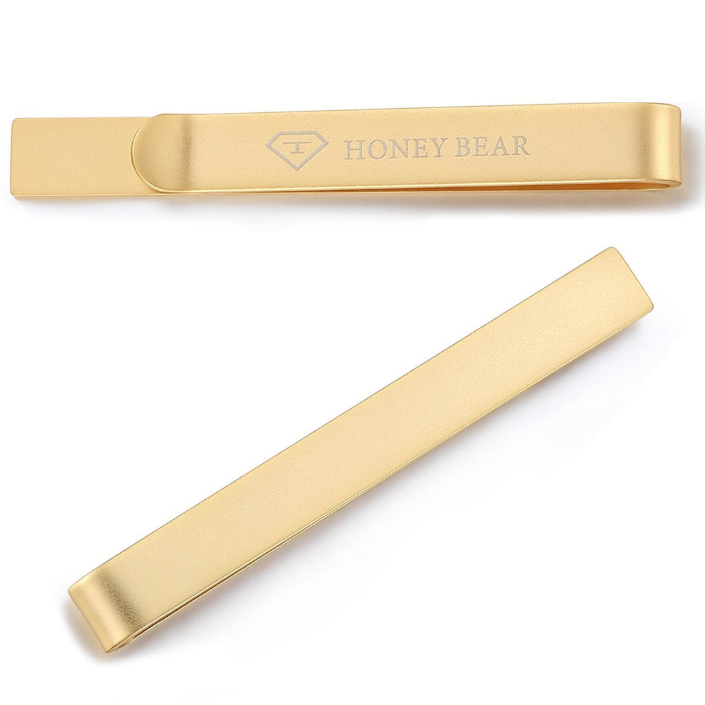 [Australia] - HONEY BEAR Mens Tie Clip Bar Normal Size Steel for Business Wedding Gift 5.4cm Gold 