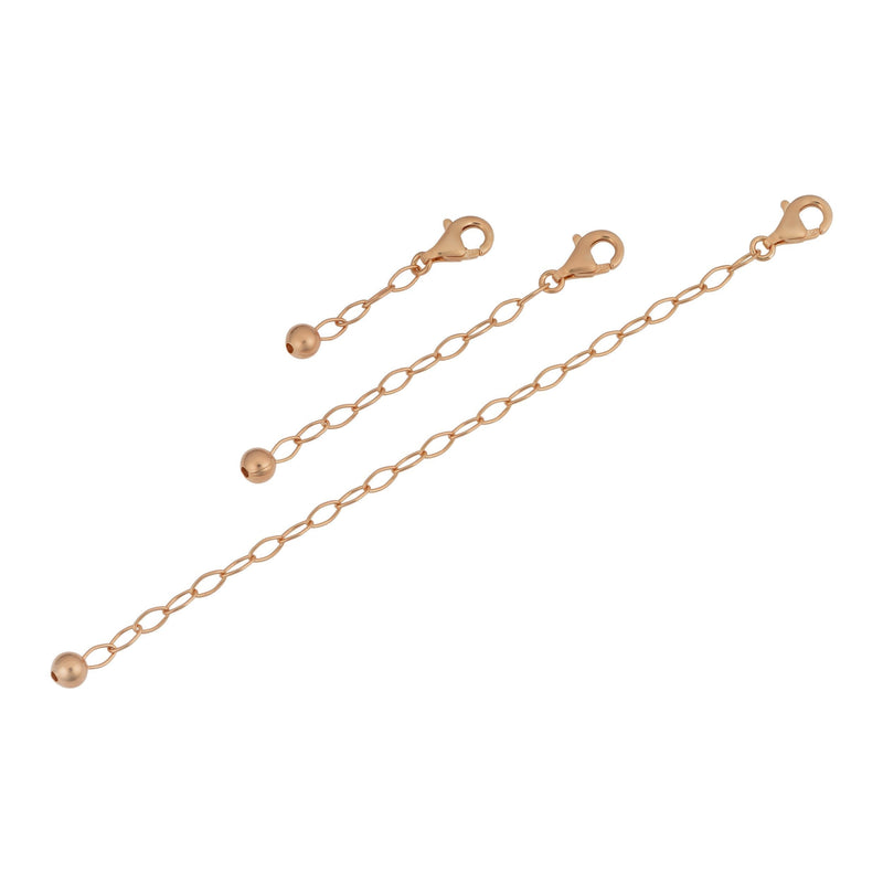 [Australia] - Kooljewelry Sterling Silver 1, 2, and 4 inch Extender Set for Necklace Bracelet Anklet rose-gold-plated-silver 