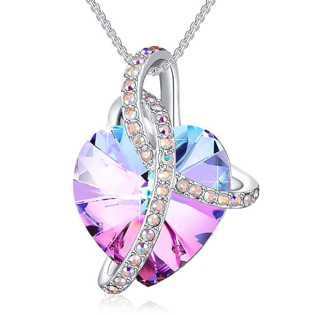 [Australia] - PLATO H Wrapped Heart Necklace Crystals from Swarovski for Women Girl Pendant with Elegant Box Dainty Anniversary Jewelry A_Pink 