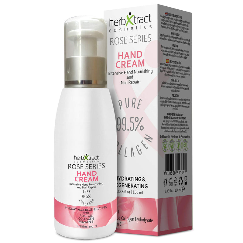 [Australia] - Hand Cream with Collagen, Essential Rose Oil, Keratin and Vitamin E - Anti-aging Lotion for Dry Aging Hands. For Silky Smooth Hands Skin Moisturizer by HerbXtract, 3.4 Fluid Ounces 