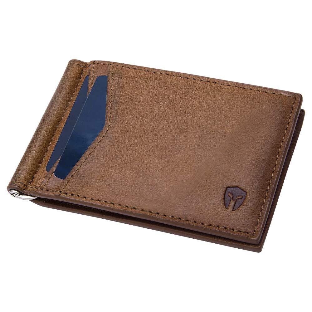 [Australia] - RFID Blocking Slim Minimalist ID Outside Front Pocket Wallet, Money Clip, 9 Slots, Leather (Brown) Brown 