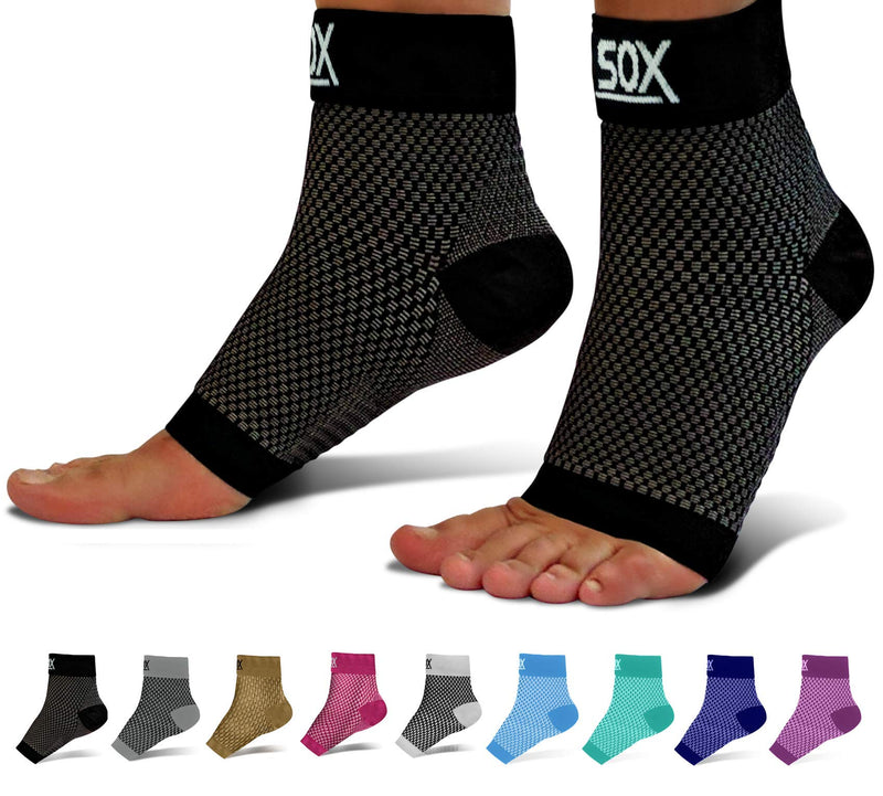 [Australia] - SB SOX Plantar Fasciitis Compression Socks for Women & Men (1 Pair) - Ankle Socks for Plantar Fasciitis Relief, Arch Support, and Foot/Heel Pain for Everyday Use (Black, Medium) Black Medium (Pack of 1) 