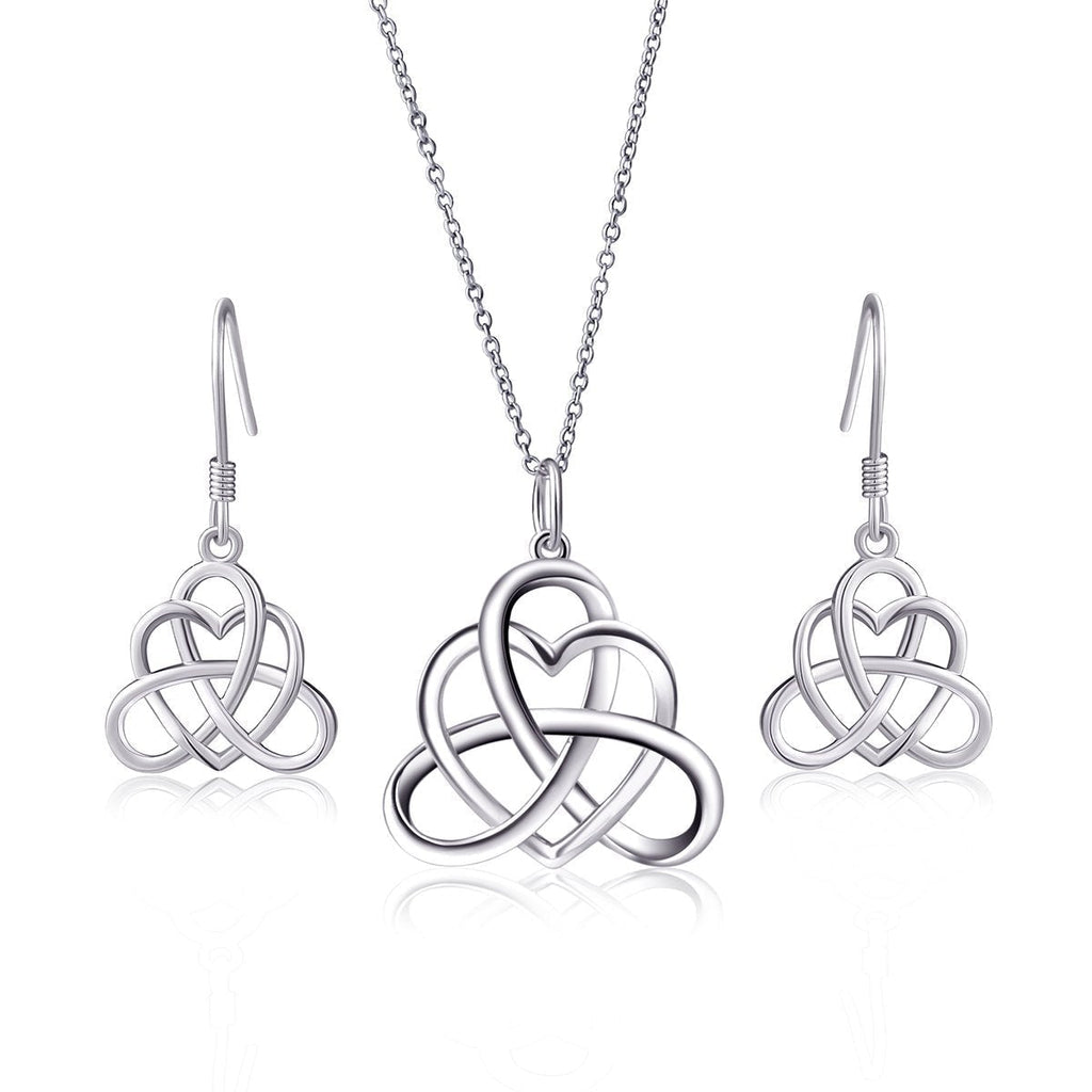 [Australia] - 925 Sterling Silver Good Luck Vintage Irish Celtic Triquetra Knot Heart Pendant Necklace and Earrings Jewelry Set Jewelry-set 