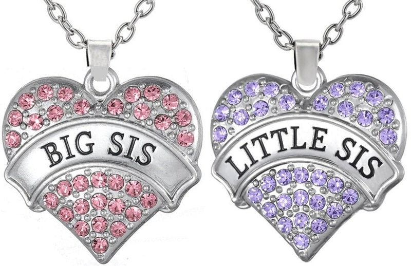 [Australia] - Girls, Teens, Women Gifts for Big Sis & Lil Sis Heart Necklace Set for 2, Sister Necklaces, Big & Little Sisters Jewelry Gifts Big Sis Pink, Little Sis Purple 